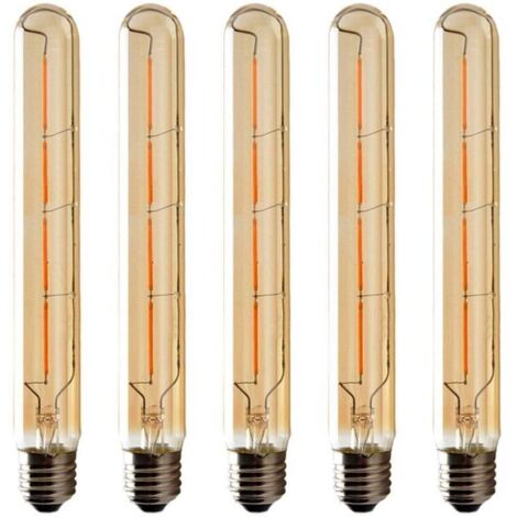 Lot de 5 ampoules LED filament Edison T225, culot E27, 6 W, lumière chaude 2700 K, verre ambré, tube long décoratif (1/4)