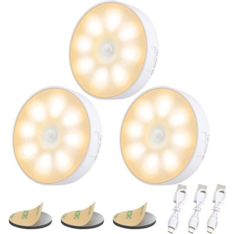 Veilleuse LED rechargeable avec capteur de mouvement, lampe adhésive USB pour couloir & escaliers – 3 modes d’éclairage (1/4)