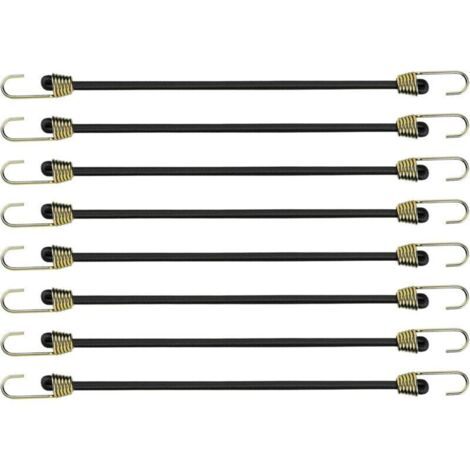 Tendeurs élastiques universels avec crochets – Lot de 8 cordons en caoutchouc noir, 24 cm, pour fixation polyvalente (1/4)
