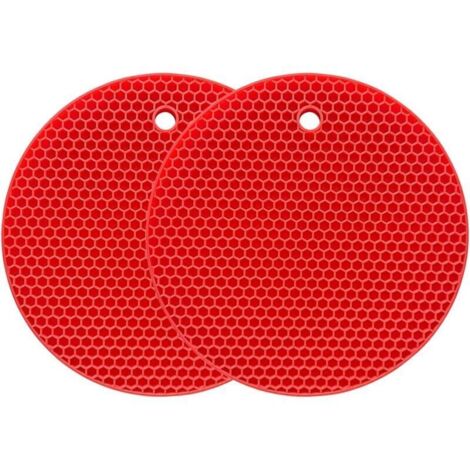 Sous-plat en silicone résistant à la chaleur (240 °C), rouge, imperméable et multifonction – lot de 2 avec manique intégrée (1/4)