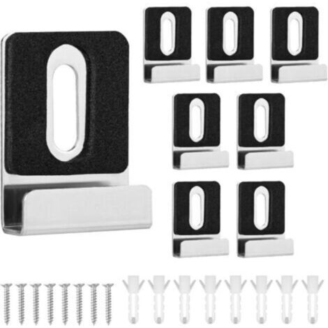 Kit de 8 pinces murales en métal argenté pour miroirs sans cadre – fixation sécurisée avec tampons caoutchouc et vis incluses (1/4)