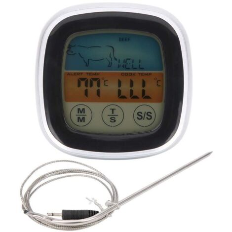 Thermomètre numérique pour barbecue et viande avec écran tactile, minuterie intégrée et fourchette de cuisson – Précis, rapide et facile à utiliser (1/4)