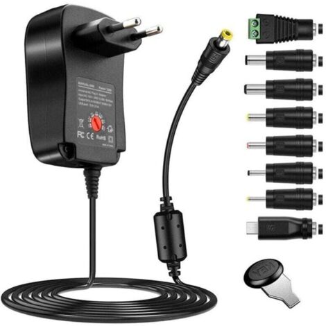 Adaptateur d’alimentation multifonctionnel 30 W, tension réglable 3–12 V, 8 embouts inclus, chargeur USB universel (1/4)