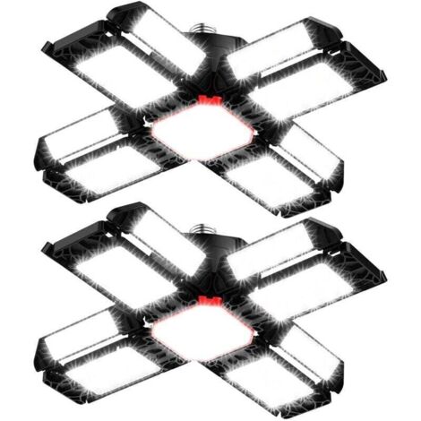 Plafonnier LED réglable pour atelier/garage – 2 unités, 12 panneaux orientables, culot E26/E27, éclairage puissant et flexible (1/4)