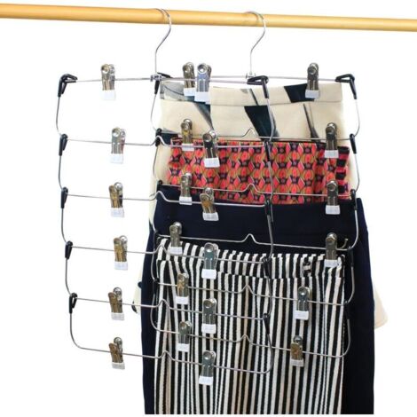 Porte-pantalons mural 6 niveaux avec pinces – Métal chromé résistant, gain de place optimal – Cintres multi-niveaux pratiques