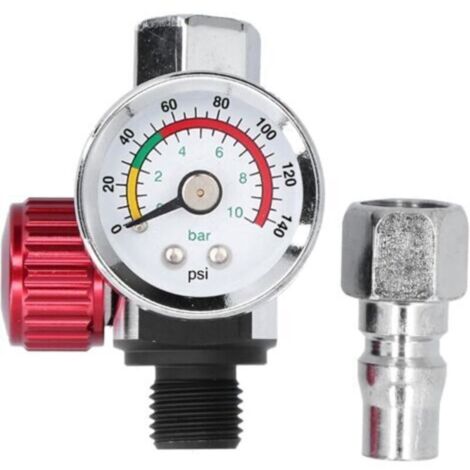 Régulateur de pression pneumatique en acier inoxydable G1/4″ avec manomètre couleur haute précision pour compresseur et pistolet peinture (1/4)