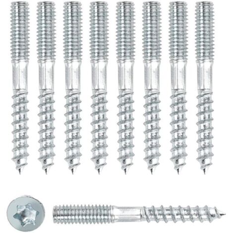 Vis double filetage M8 × 60 mm – Lot de 10 goujons en acier zingué pour fixation meubles