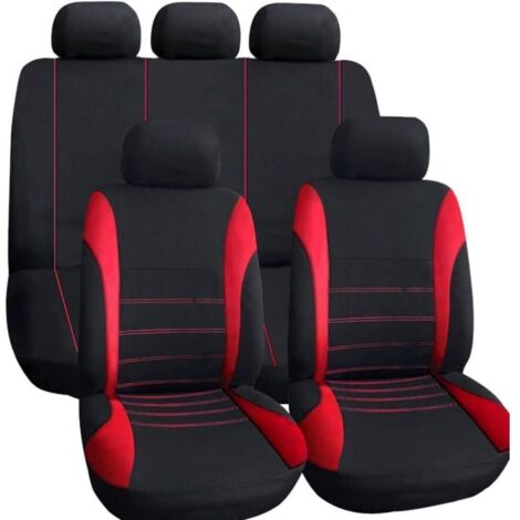 Housses de Siège Universelles pour Voiture – Lot de 2, Style Sportif, Noir et Rouge, Polyester Respirant, Facile à Installer (1/4)