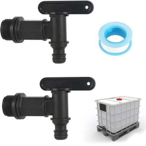 Robinet de vidange pour récupérateur d’eau de pluie – Lot de 2 (1 x IBC 3/4″ + 1 x plastique) avec ruban PTFE inclus (1/4)