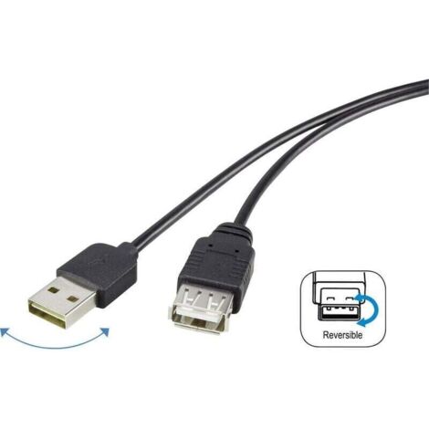 Câble USB 2.0 réversible 1,80 m noir avec connecteurs dorés – RF-4096113 Y832491 (1/4)