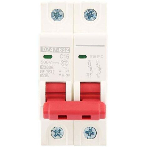 Disjoncteur miniature DC 16 A, 2 pôles, 500 V – Modèle DZ47-63Z-2P, protection fiable pour installations photovoltaïques