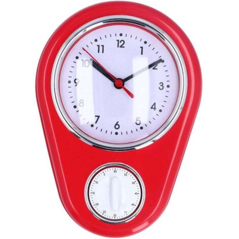 Minuterie de cuisine 23 cm – Horloge murale multifonction silencieuse avec quartz, précision optimale, couleur rouge (1/4)