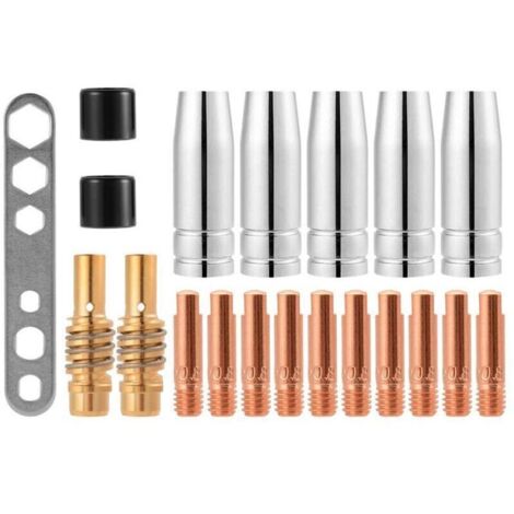 Lot de 20 buses et embouts de contact pour poste à souder MIG/MAG 15AK, diamètre 0,8 mm, longueur 25 mm, filetage M6 (1/4)