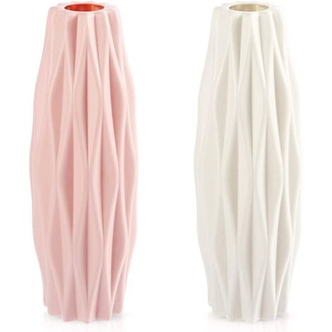 Vases en plastique design nordique – Lot de 2 pots imitation céramique pour fleurs séchées ou artificielles, décoration intérieure moderne (1/4)