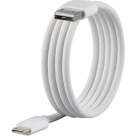 Câble USB 2.0 rétractable magnétique – 1 m, blanc, tissu textile, USB-C vers USB-A – RF-6437922 A960893 (1/4)