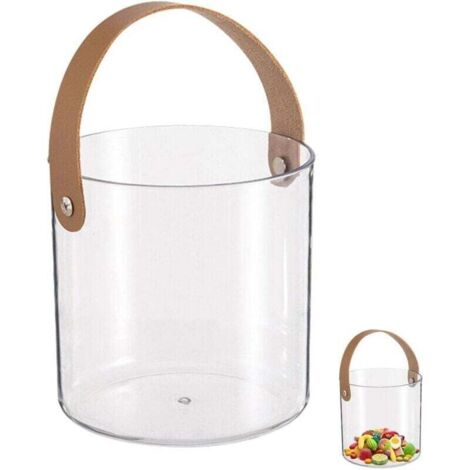 Seau à glace transparent en plastique rigide avec plateau de rangement et poignée en cuir – Idéal pour bière, vin, champagne et fruits (1/4)