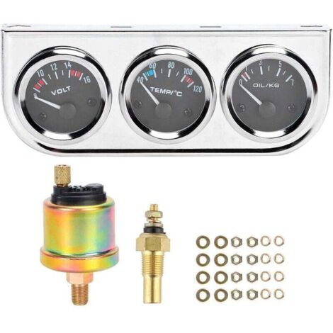 Jauge automobile 3-en-1 M10x1 52 mm pour température eau, pression huile et tension batterie – pour tuning véhicule (1/4)