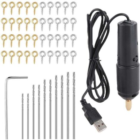 Mini-perceuse électrique pour bijoux et porte-clés – 10 forets inclus, corps en aluminium, couleur noire (1/4)