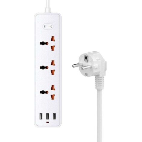 Multiprise bureau électrique avec 3 prises + 3 USB-A, câble 1,2 m, sécurité enfants et protection surcharge (1/4)