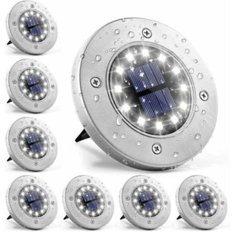 Lampes solaires au sol 12 LED – Lot de 8, acier inoxydable étanche, blanc pur – Idéal jardin, terrasse et allée (1/4)