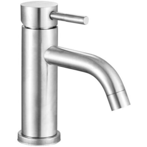 Robinet de salle de bain mitigeur lavabo acier inoxydable, bec incliné 45°, entrées chaud/froid 3/8", réglable, design moderne (1/4)