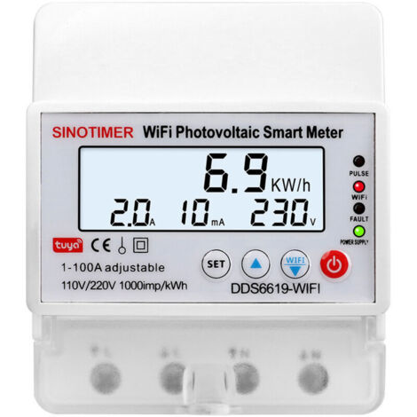 Disjoncteur intelligent WiFi 1–100 A 230 V monophasé avec compteur d’énergie bidirectionnel, protection sur/sous-tension et minuterie (1/4)