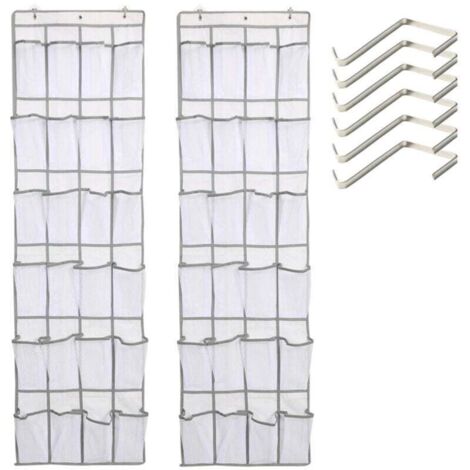 Sacs de Rangement en Filet pour Porte – Lot de 2 Grand Modèles avec 24 Poches, Blanc, Idéal Chaussures & Organisation Espace (1/4)