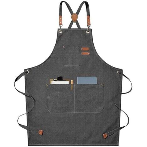 Tablier de chef en toile croisée grise avec poches pratiques – Unisexe, ajustable, résistant et lavable en machine (1/4)