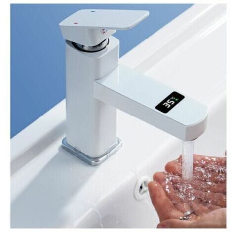Robinet mitigeur lavabo en laiton massif chromé + blanc – Mousseur Neoperl intégré, design élégant et fonctionnel (1/4)