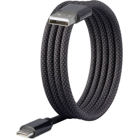 Câble USB 2.0 rétractable magnétique – 1 m, noir, tissu textile, USB-C vers USB-A – RF-6437924 A960853 (1/4)