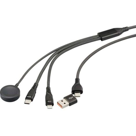 Câble de charge multifonction USB-A/USB-C/Lightning/Magnétique 1,2 m noir – Y136793 (1/4)