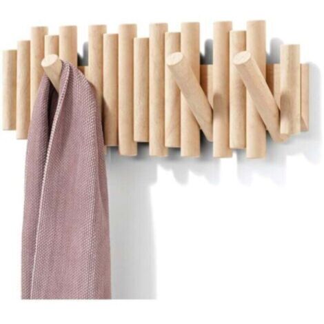 Patère murale en bois naturel avec 5 crochets – 37,1 x 16,5 x 4,4 cm – Design rustique et fonctionnel (1/4)