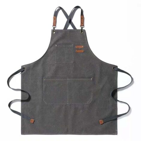 Tablier de cuisine et jardin en coton robuste avec grandes poches réglables – Gris, unisexe (1/4)