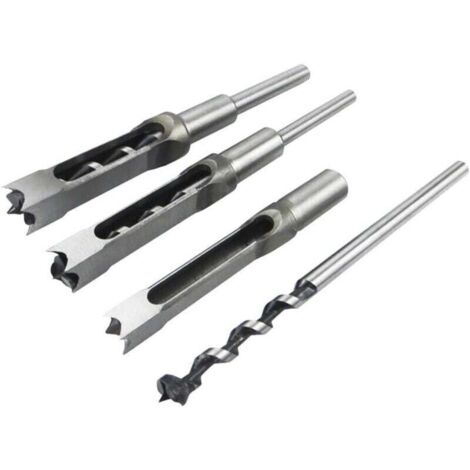 Jeux de 4 forets carrés pour bois – acier trempé – diamètres 1/4″, 5/16″, 3/8″ et 1/2″ – idéal charpentier et menuisier (1/4)