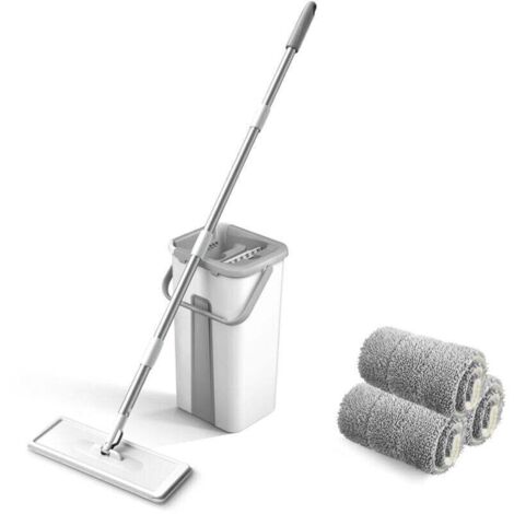Balai plat rotatif 360° mains libres, usage humide et sec – avec 3 chiffons microfibre lavables (1/4)