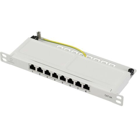 Panneau de brassage CAT 6a 8 ports, 254 mm (10"), gris, 0,5 UH, modèle RF-4996630 équipé W062932 (1/4)