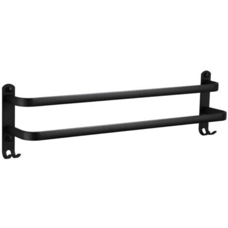Porte-serviettes mural 2 niveaux en aluminium noir étanche – 30 cm, avec crochets intégrés pour salle de bain et cuisine