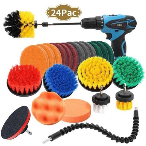 Brosse de nettoyage pour perceuse électrique – Lot de 24 pièces (nylon résistant) pour baignoire, joints et carrelage – Kit complet (1/4)