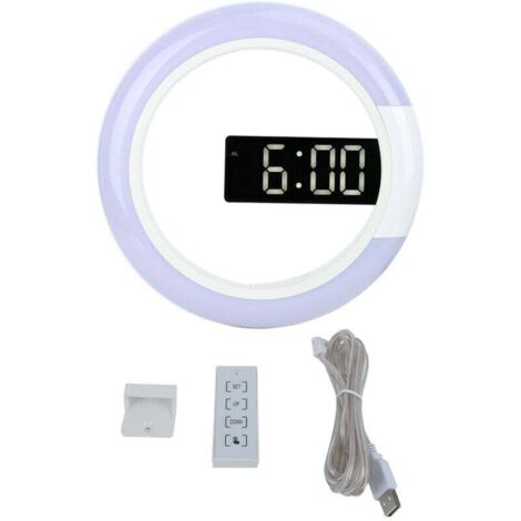 Horloge murale LED moderne avec alarme et éclairage à température de couleur, design épuré blanc – idéale pour salon ou chambre (1/4)