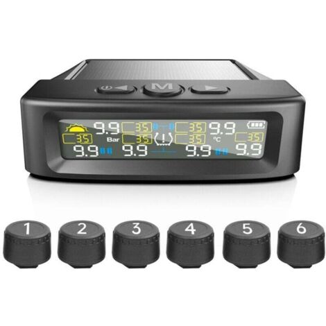 Système TPMS pour 6 roues – Surveillance solaire et USB de la pression des pneus, jusqu’à 9,9 bar (144 PSI), pour camions, caravanes et bus (1/4)
