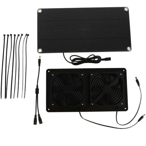 Kit de ventilation solaire 12 V – 20 W avec panneau monocristallin 3 W et 2 ventilateurs pour serre ou voiture (1/4)