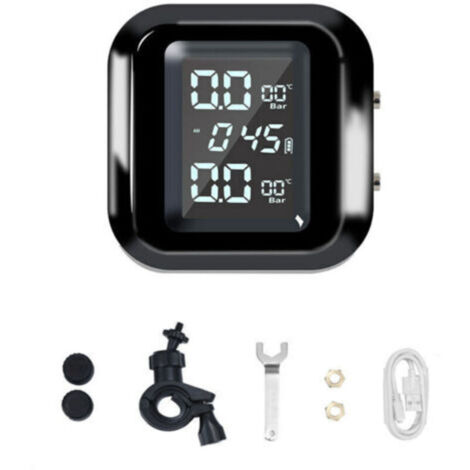 TPMS Moto Sans Fil avec Écran LCD, Charge USB, 2 Capteurs Externes – Système de Surveillance de Pression des Pneus pour Deux Roues (1/4)