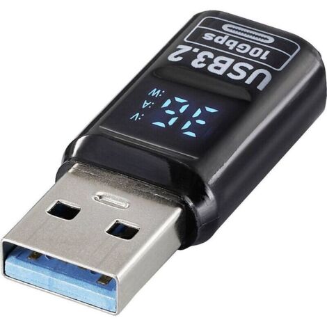 Adaptateur USB-A vers USB-C 3.2 Gen 2, 10 Gbps, charge rapide PD 36 W avec affichage LED tension/courant – Modèle W922203 (1/3)