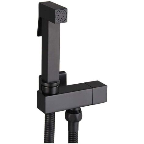 Douchette de toilette murale en laiton noir – Kit complet avec flexible et support, pulvérisateur bidet mains-libres pour nettoyage hygiénique