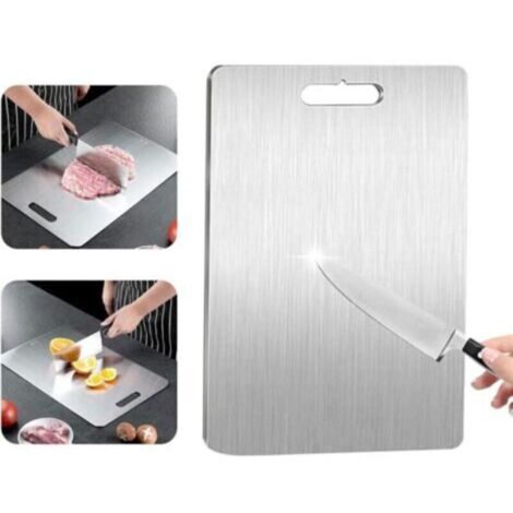 Planche à découper en acier inoxydable 304 titane, antibactérienne, idéale pour viande et fromage – plaque cuisine robuste et hygiénique (1/4)
