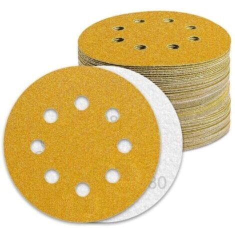 Disques de ponçage excentrique 125 mm grain 80 – Lot de 100 pièces en papier abrasif haute adhérence pour ponceuses orbitales (1/4)