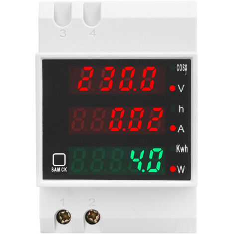 Afficheur numérique multifonction AC sur rail DIN avec pince ampèremétrique – mesure tension, courant, puissance, énergie (kWh), cos φ, 80-300 V