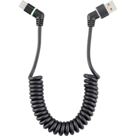 Câble USB 2.0 spiralé noir 1,5 m avec connecteurs USB-A et USB-C orientables à 360° – RF-6713690 Y386133 (1/4)