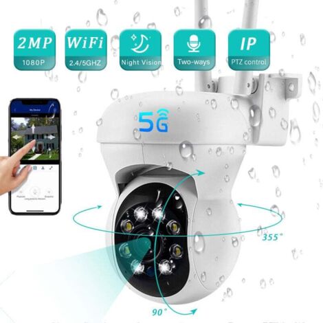 Trimec – Caméra de surveillance extérieure IP WiFi 2.4 + 5G HD 1080P – PTZ 2MP Zoom numérique 4X – Vision nocturne couleur – Détection de mouvement (1/5)
