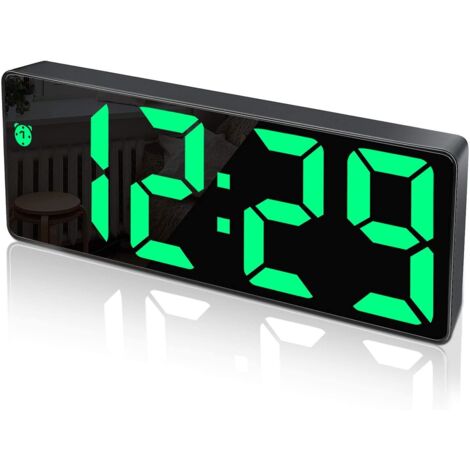 Ersandy – Réveil lumineux avec grand écran LED – Fonction snooze – Luminosité réglable – Port USB pour recharge – Design miroir moderne